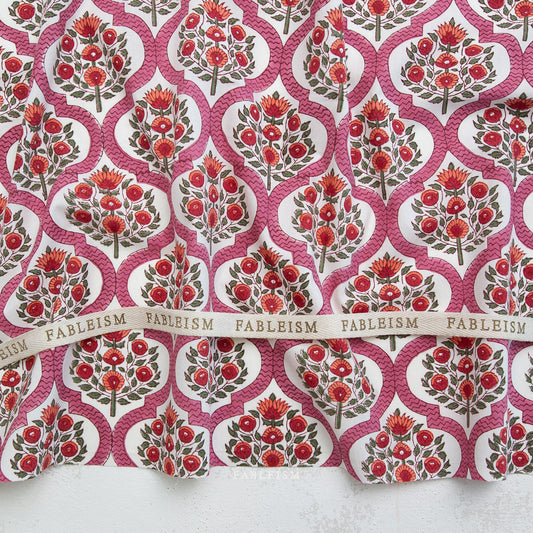 Fableism Indian Block Prints: Cottage Lattice Floral in Pink