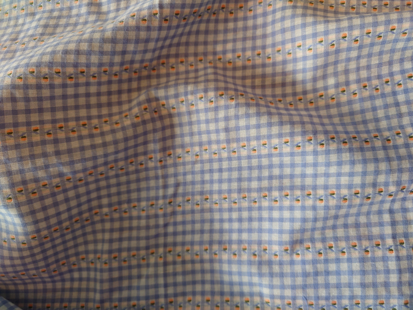 Periwinkle & White Embroidered Gingham Cotton Voile