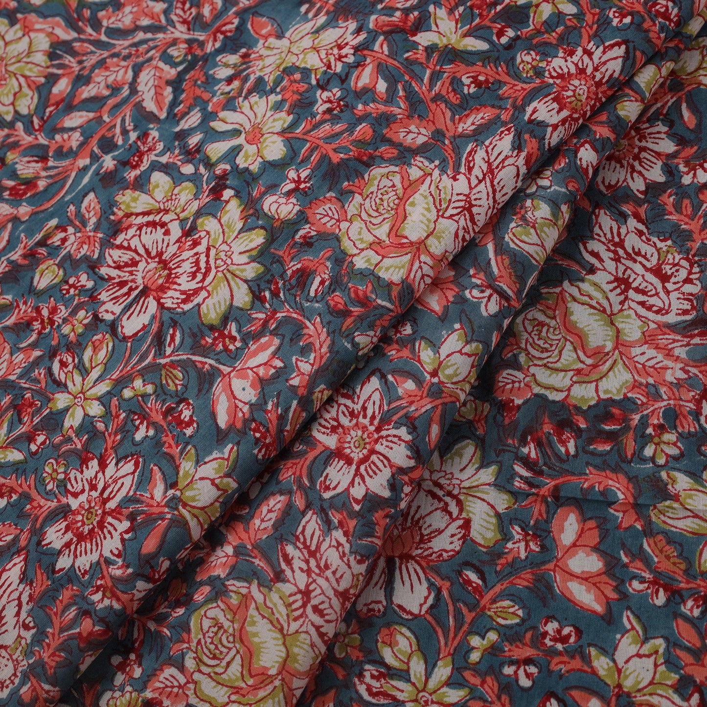 Rosy Floral Block-Printed Cotton