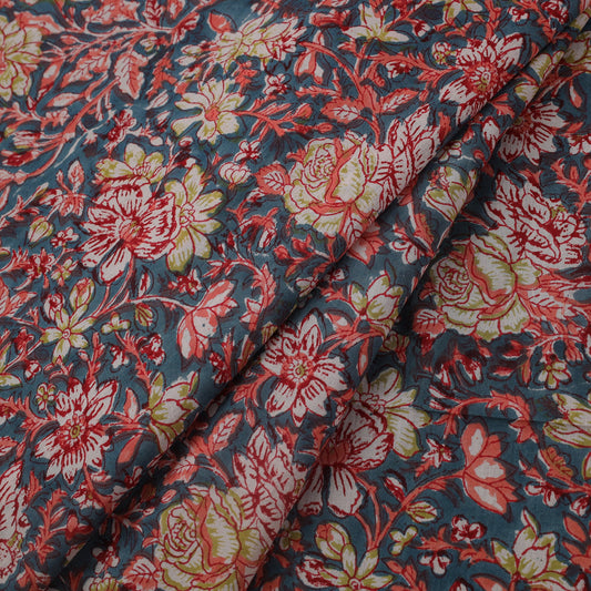 Rosy Floral Block-Printed Cotton