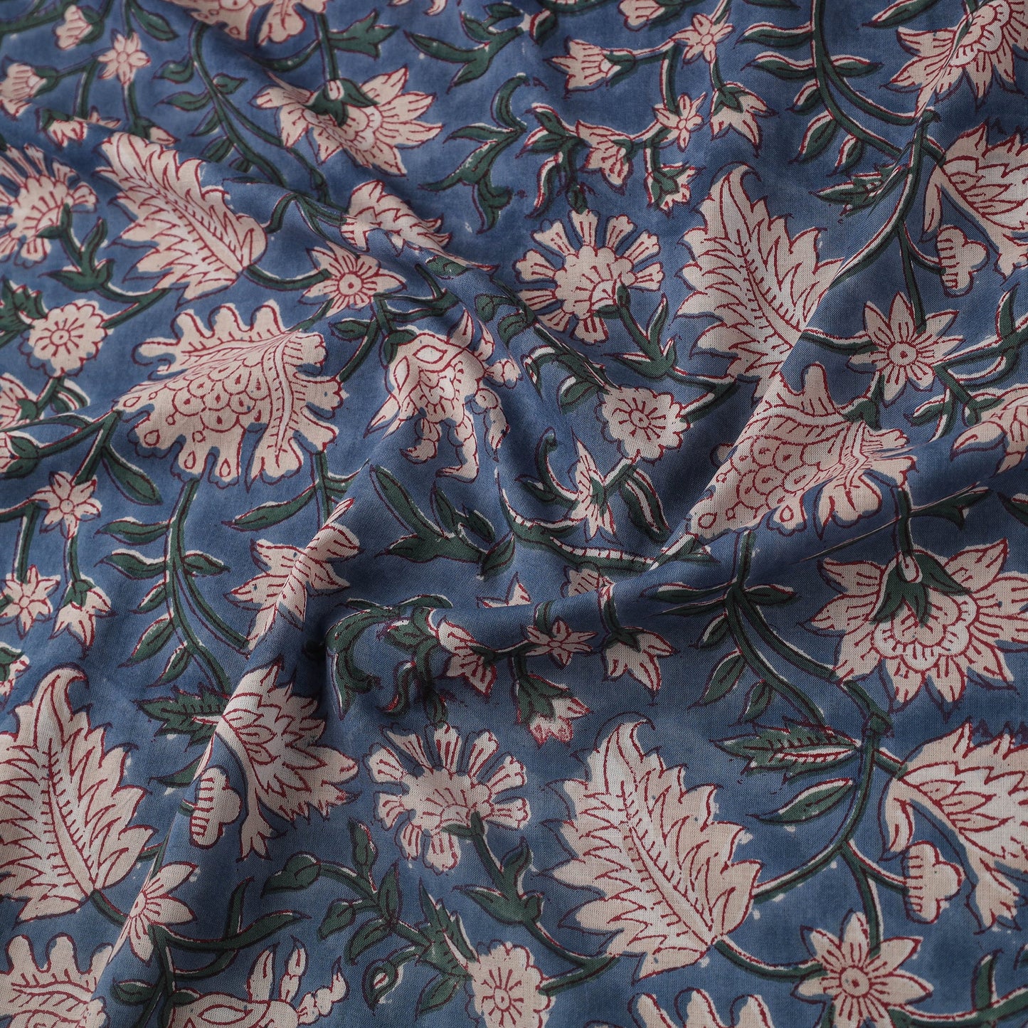 Blue Floral Block-Printed Cotton