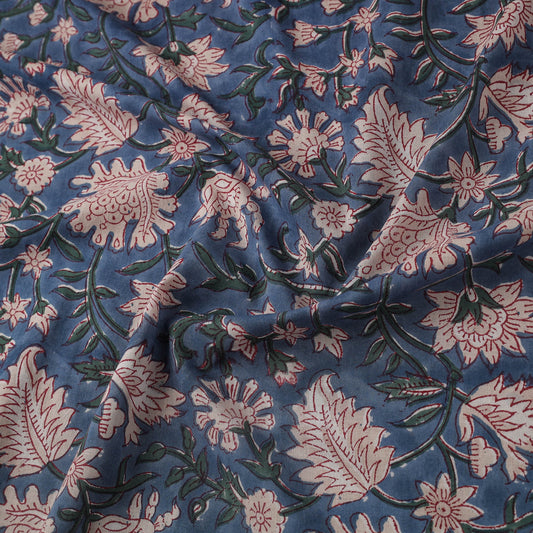 Blue Floral Block-Printed Cotton