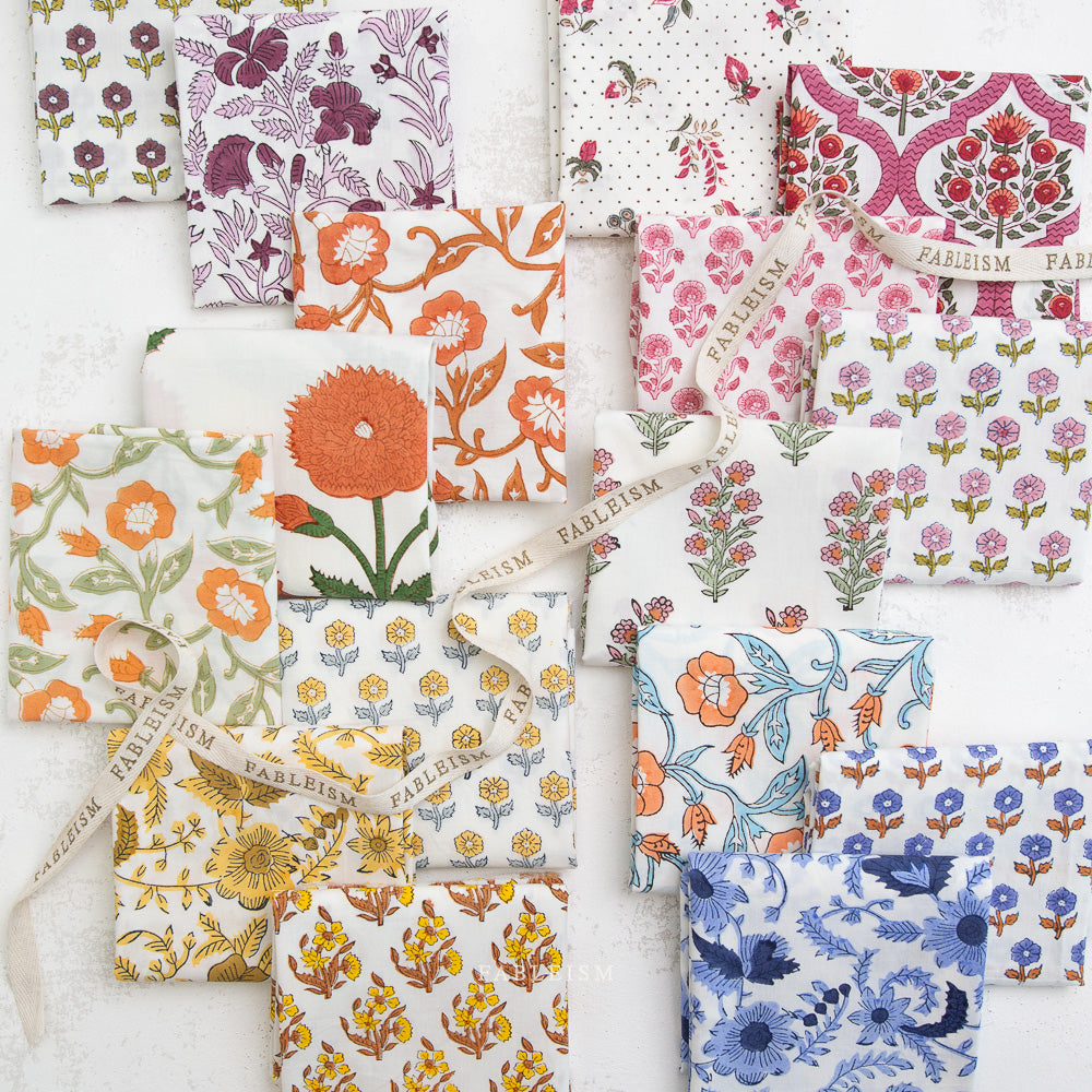 Fableism Indian Block Prints: Cottage in Boho Floral in Sienna