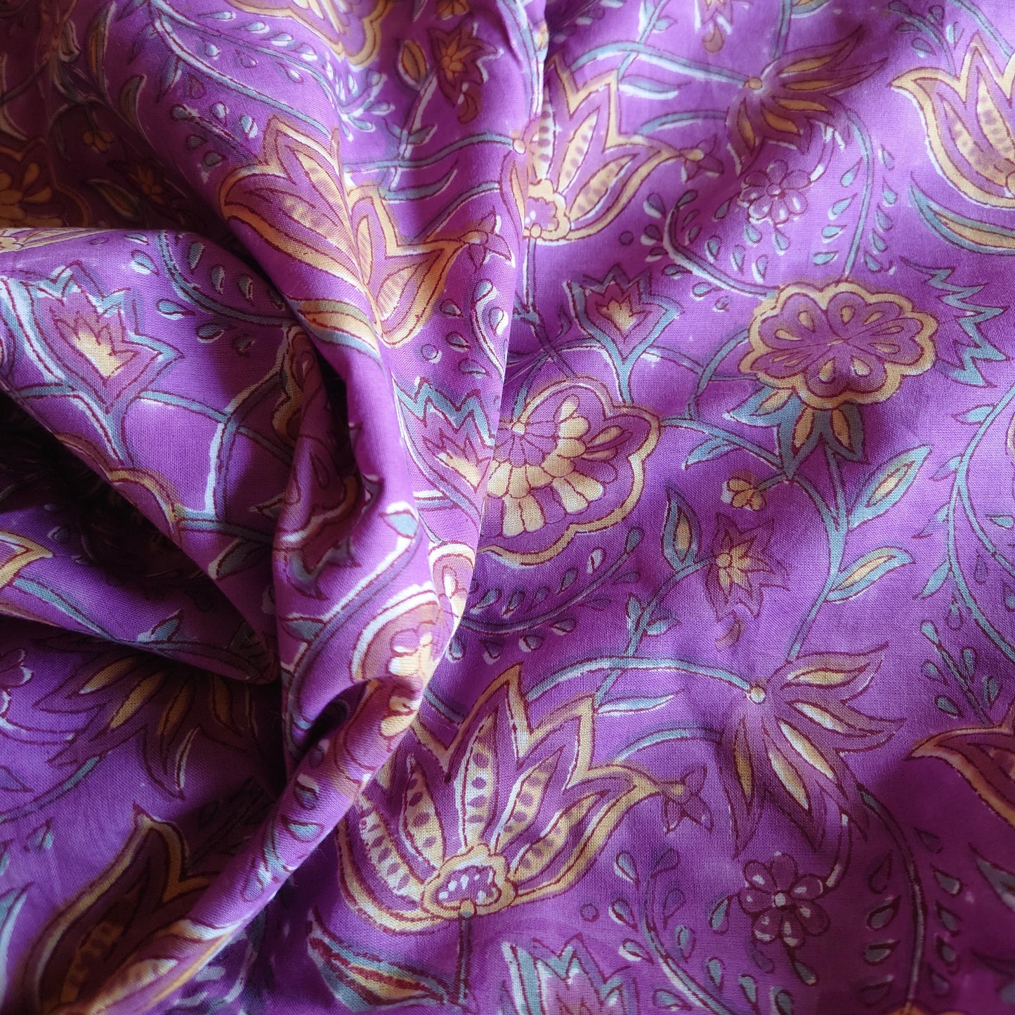 Purple Floral Block-Printed Cotton