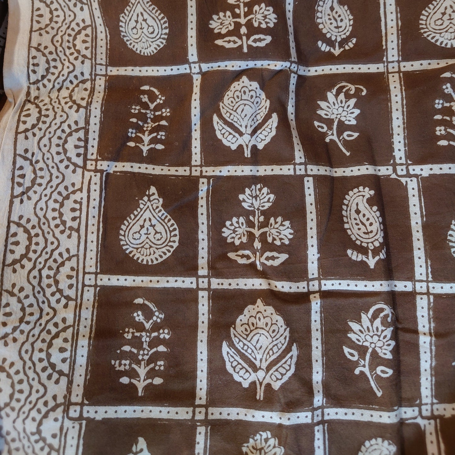 Checker Floral Block-Printed Cotton