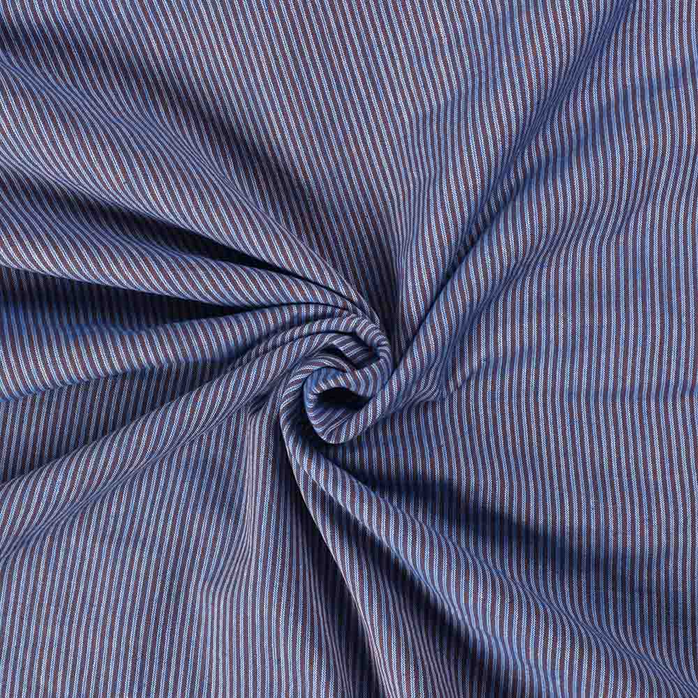 Microstripe Handwoven Cotton Slub in Blue/Brown