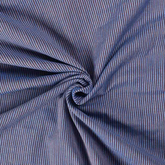 Microstripe Handwoven Cotton Slub in Blue/Brown