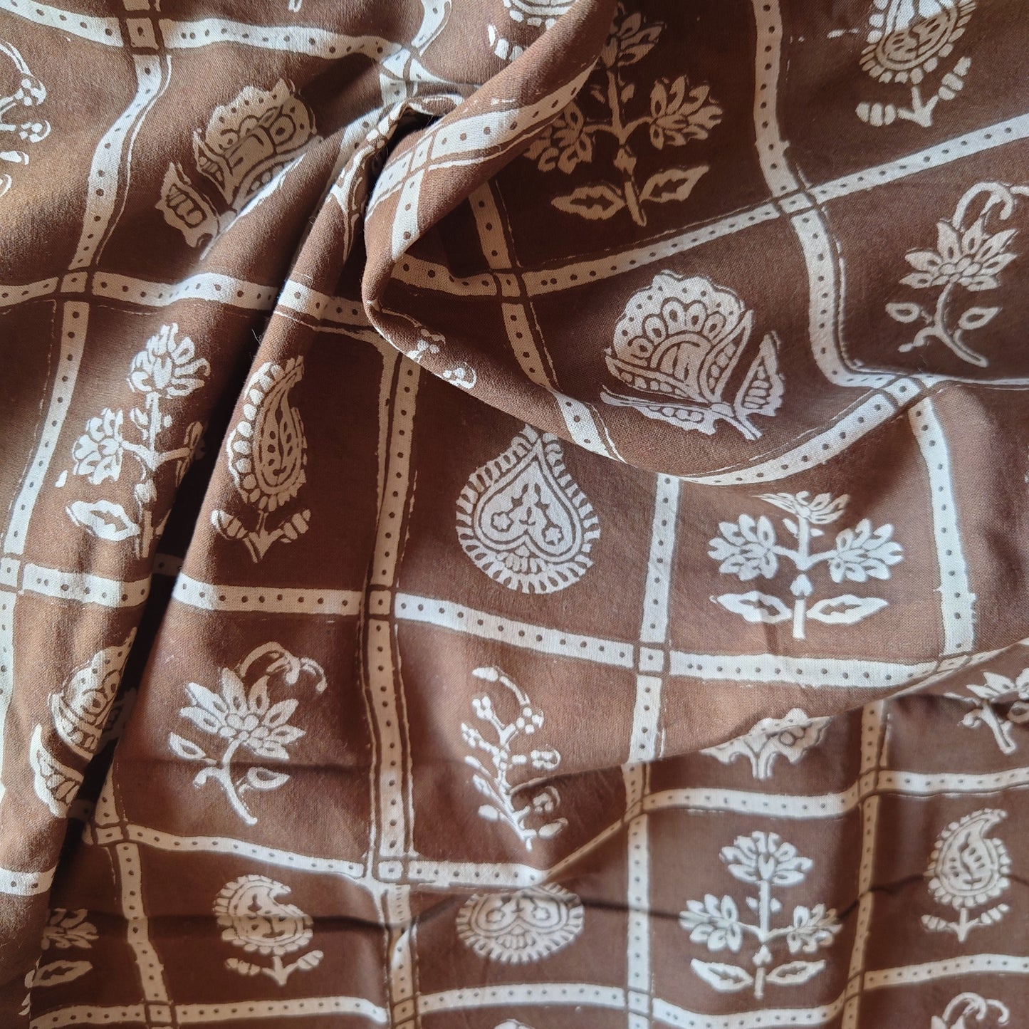 Checker Floral Block-Printed Cotton