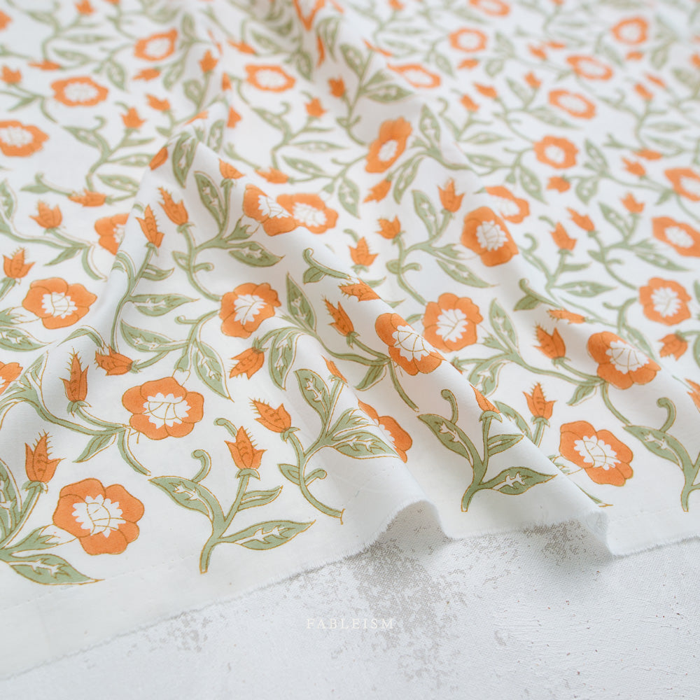 Fableism Indian Block Prints: Cottage Trumpet Lines in Sage