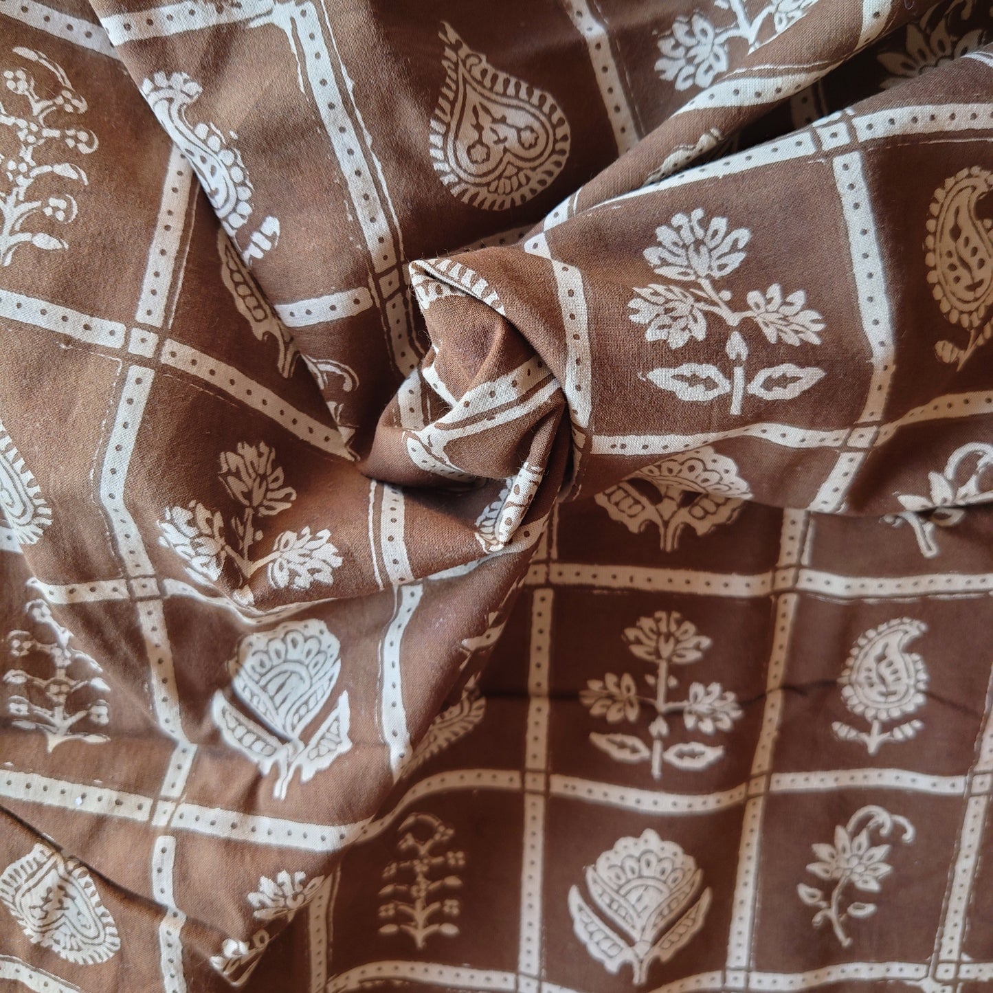 Checker Floral Block-Printed Cotton