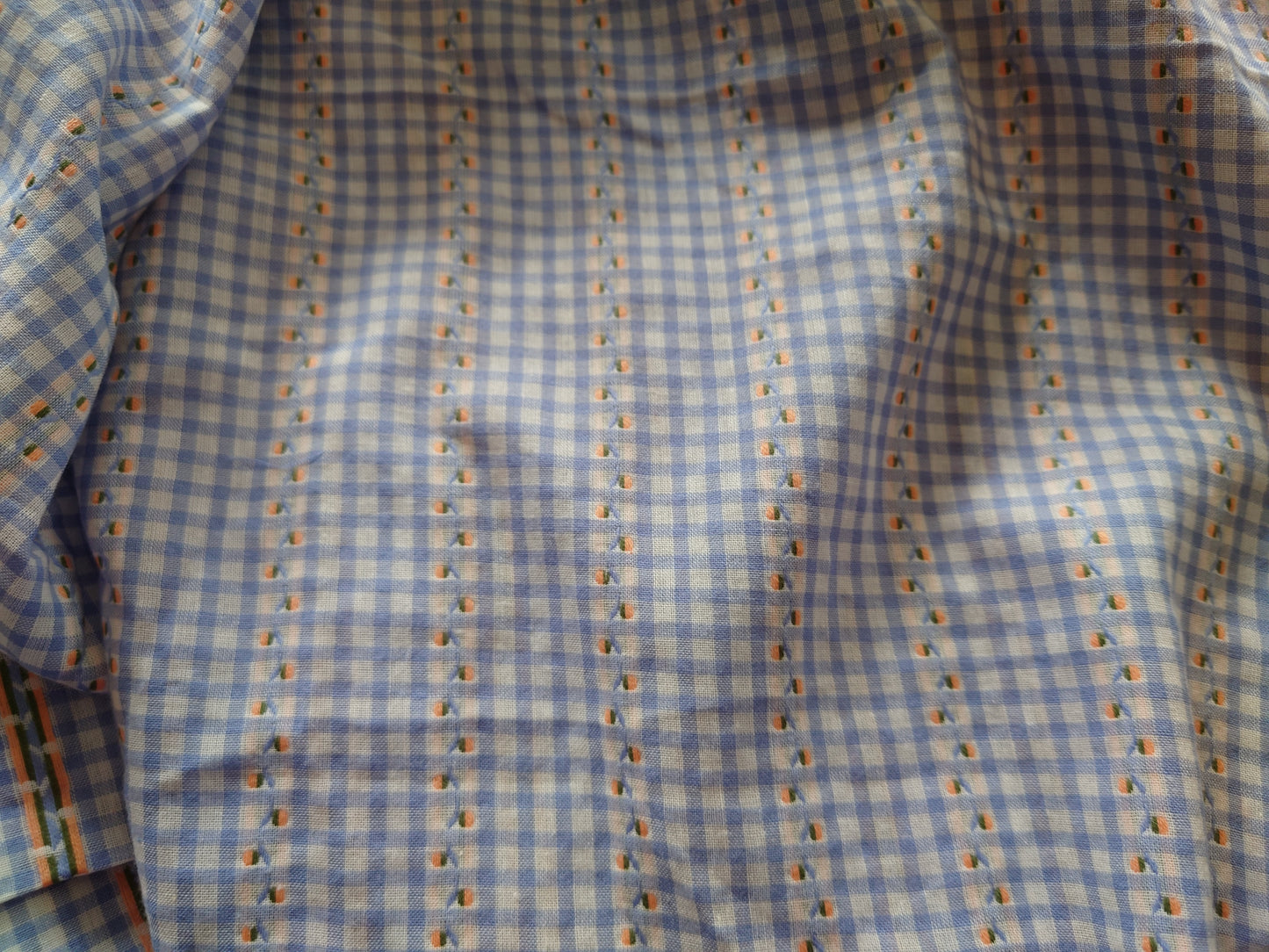 Periwinkle & White Embroidered Gingham Cotton Voile