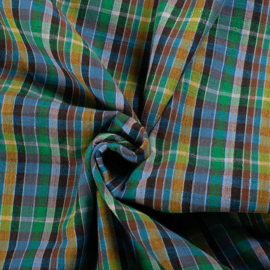 Greenish Multicolor Plaid Handwoven Cotton