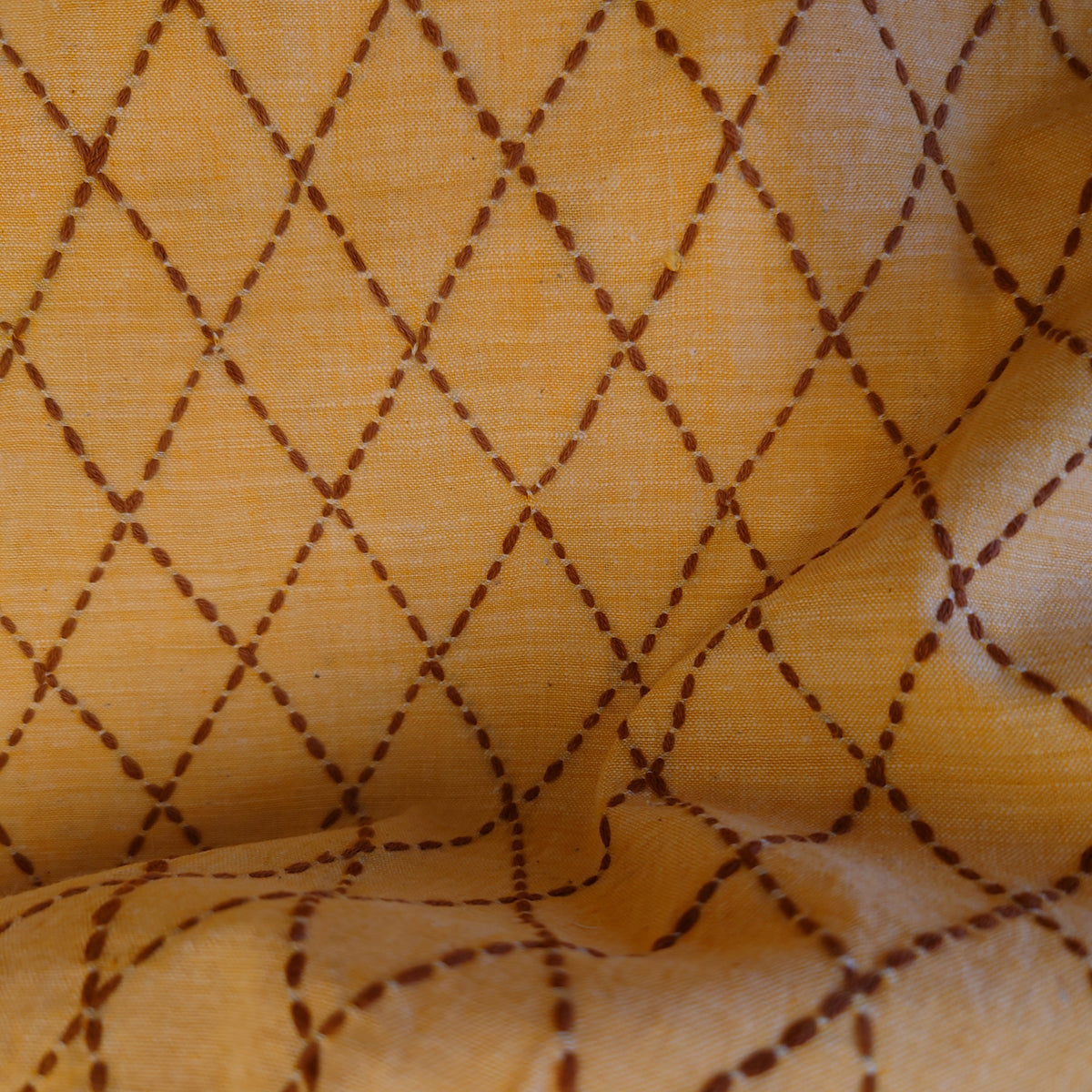 Diamond Kantha Hand-Embroidered Cotton Chambray in Sunshine