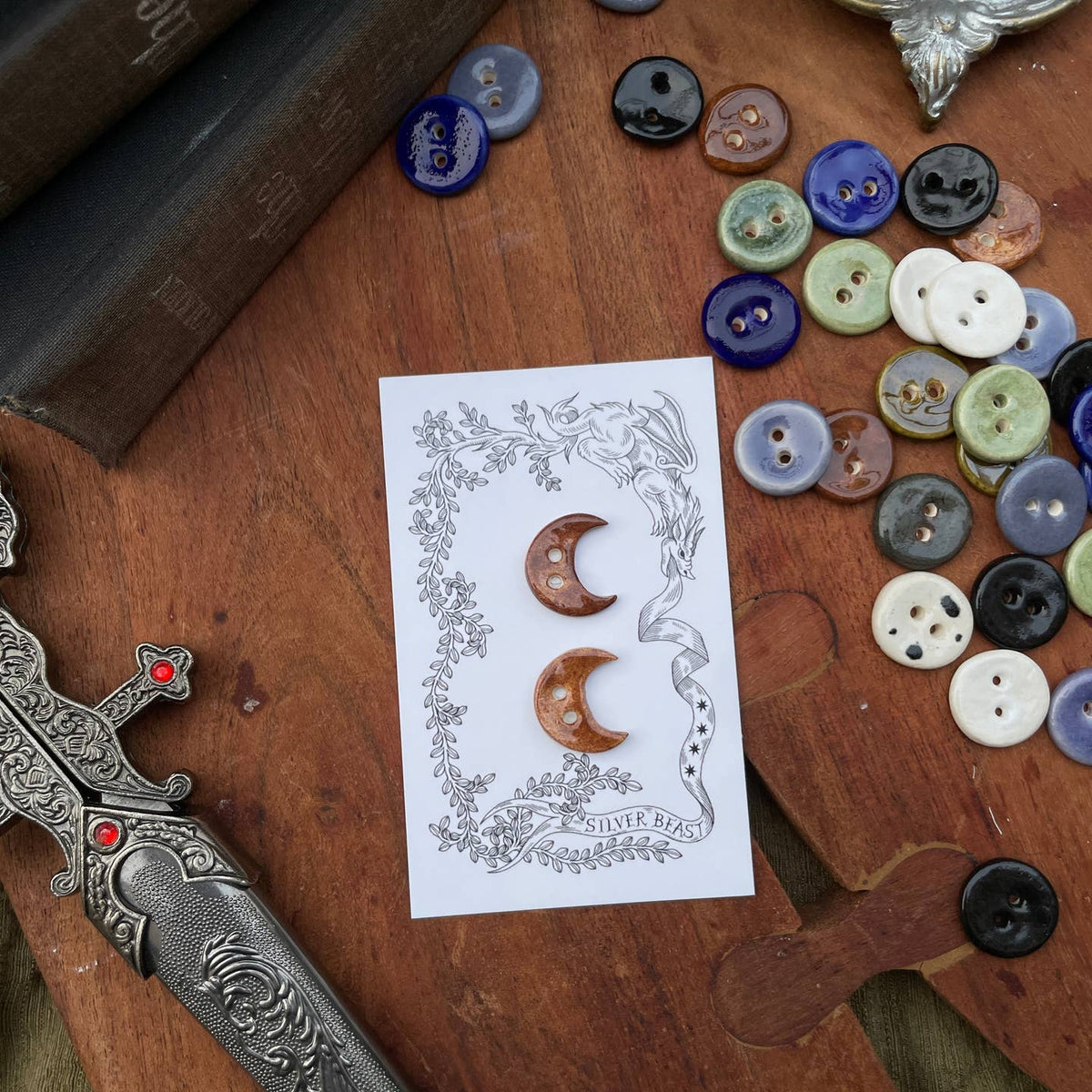 Silver Beast Studio Moon Buttons- Set of 2 (18mm)