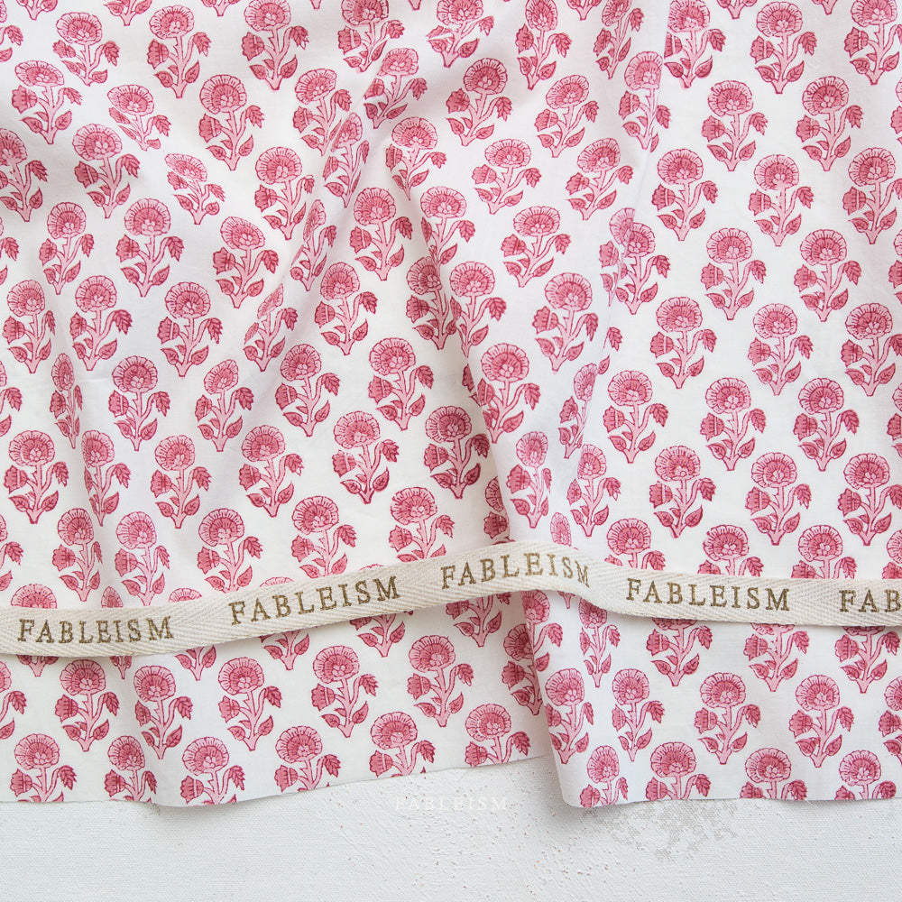 Fableism Indian Block Prints: Cottage Stamp Floral in Pink