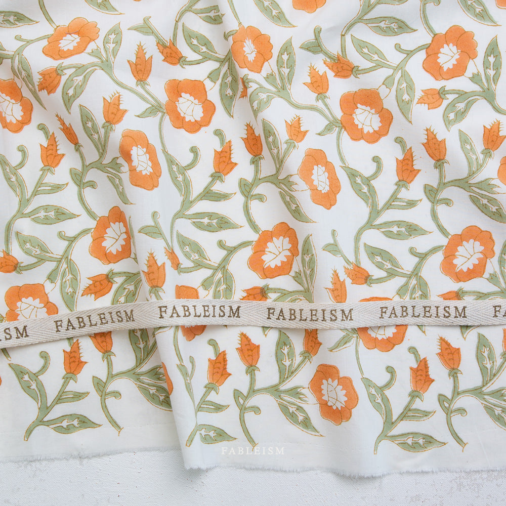 Fableism Indian Block Prints: Cottage Trumpet Lines in Sage