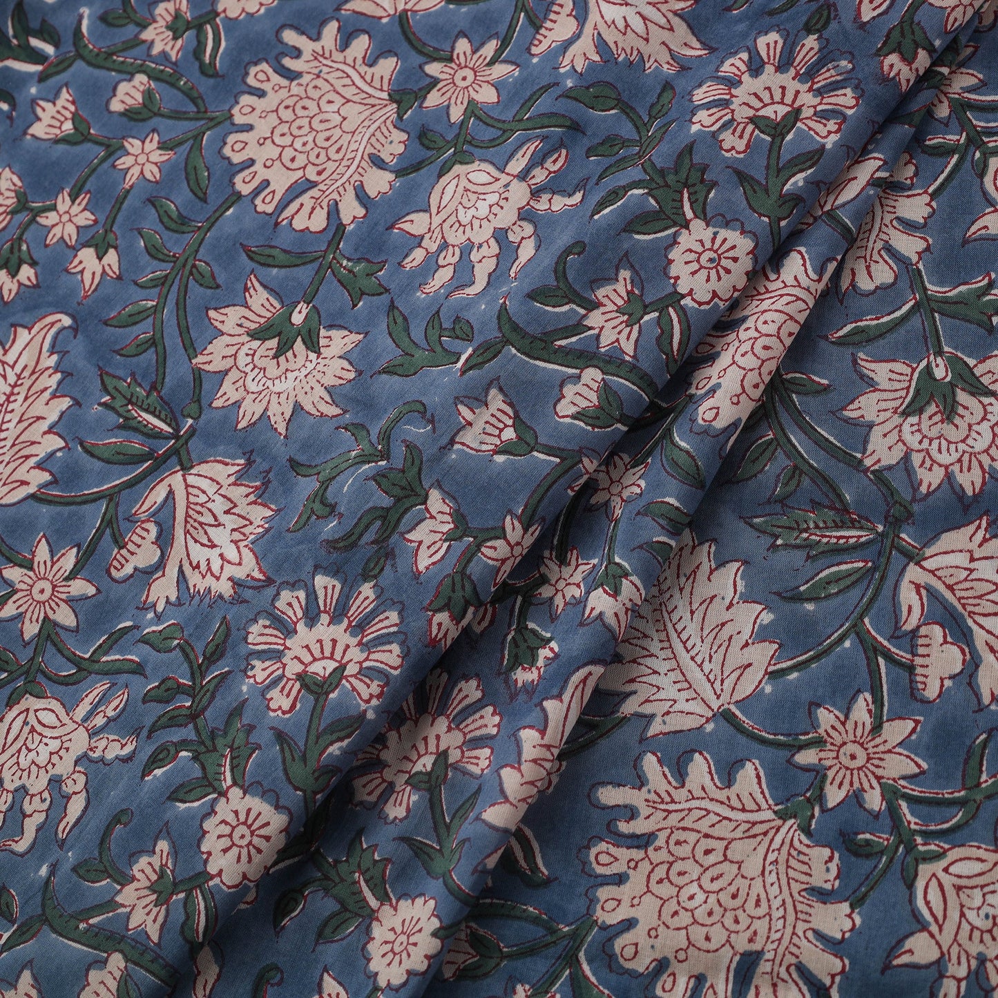 Blue Floral Block-Printed Cotton