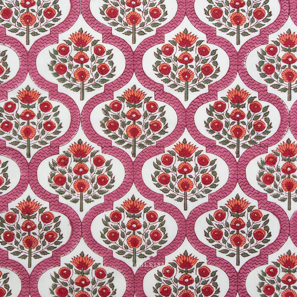 Fableism Indian Block Prints: Cottage Lattice Floral in Pink