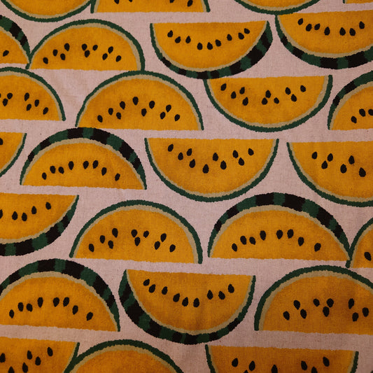 Yellow Melon Slices Japanese Cotton Linen Canvas on Natural