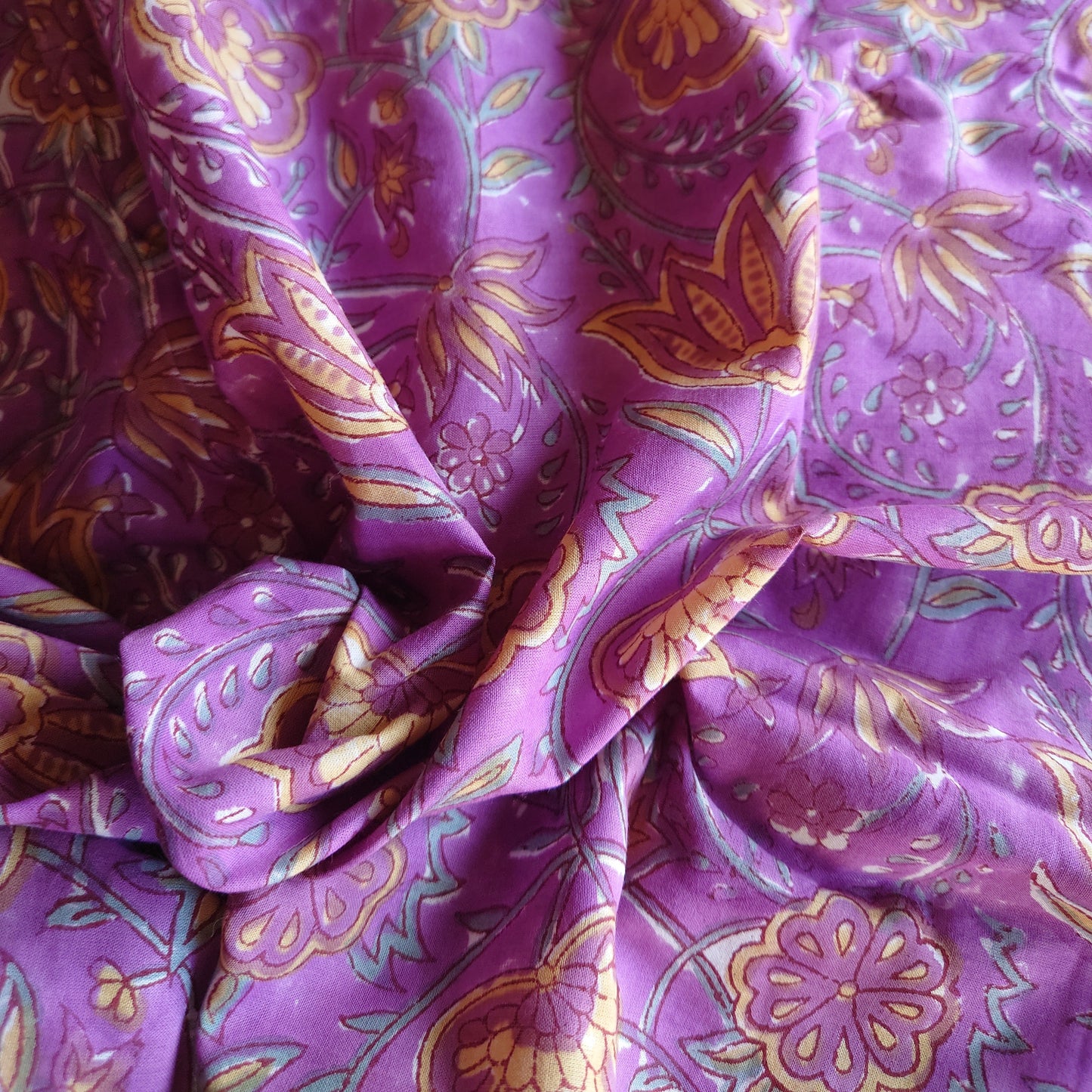 Purple Floral Block-Printed Cotton
