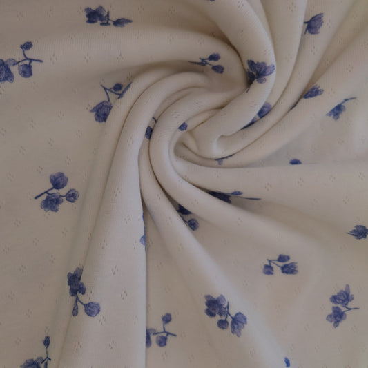 Delft Blue Floral Cotton Pointelle