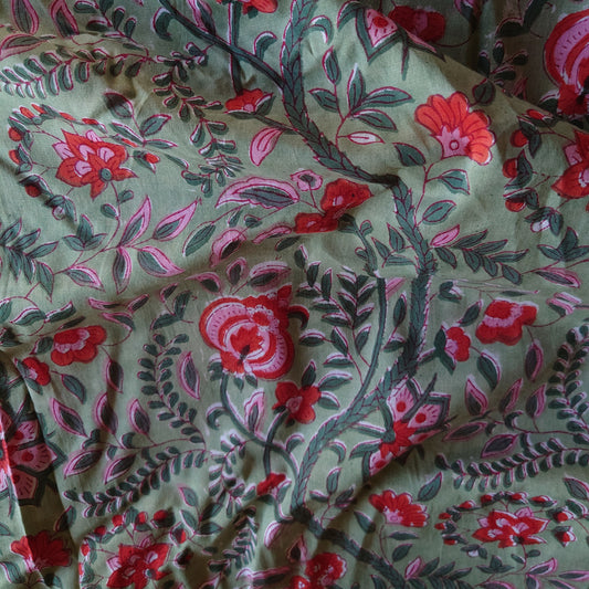 Garden Vines Block-Printed Cotton