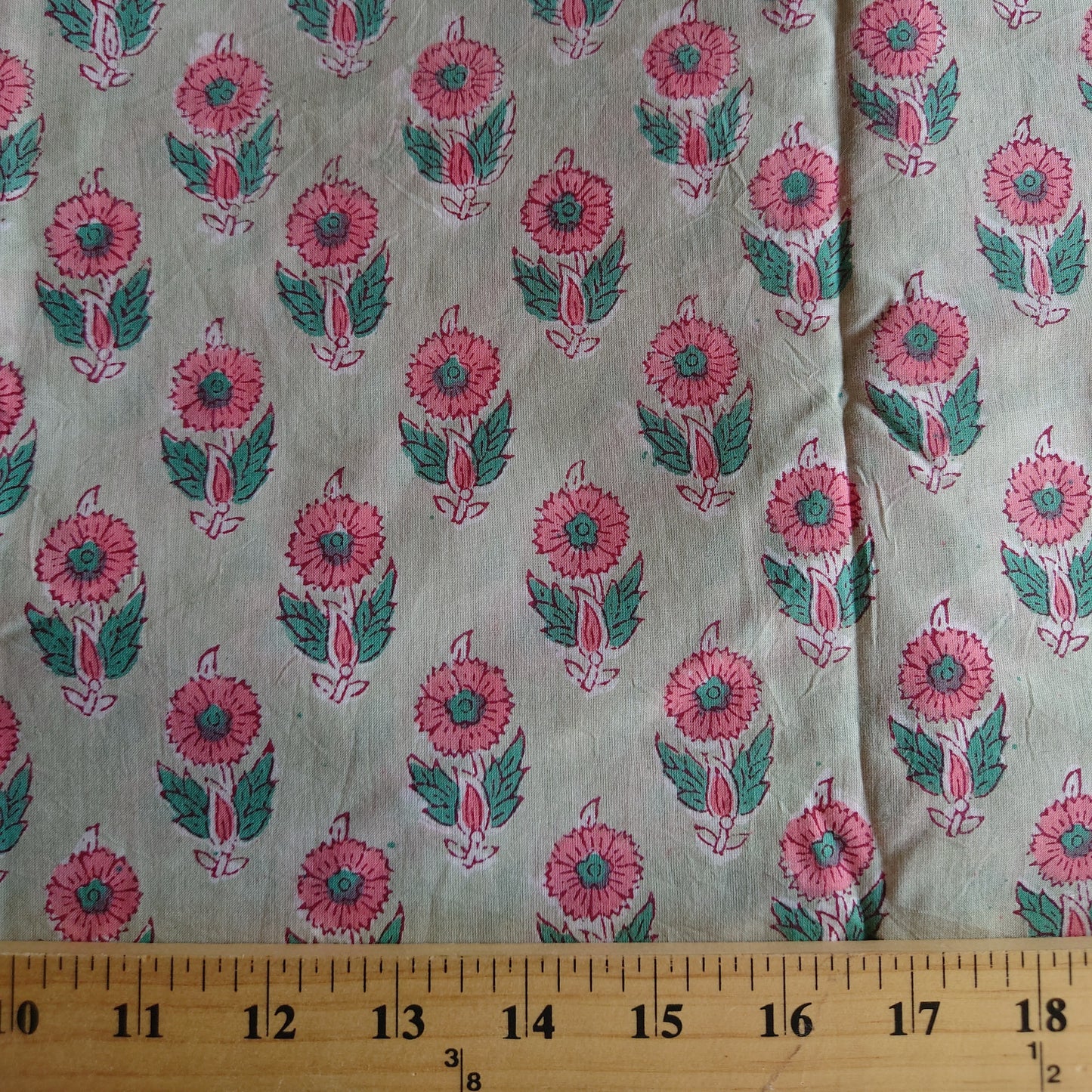 Pink & Green Floral Block-Printed Cotton
