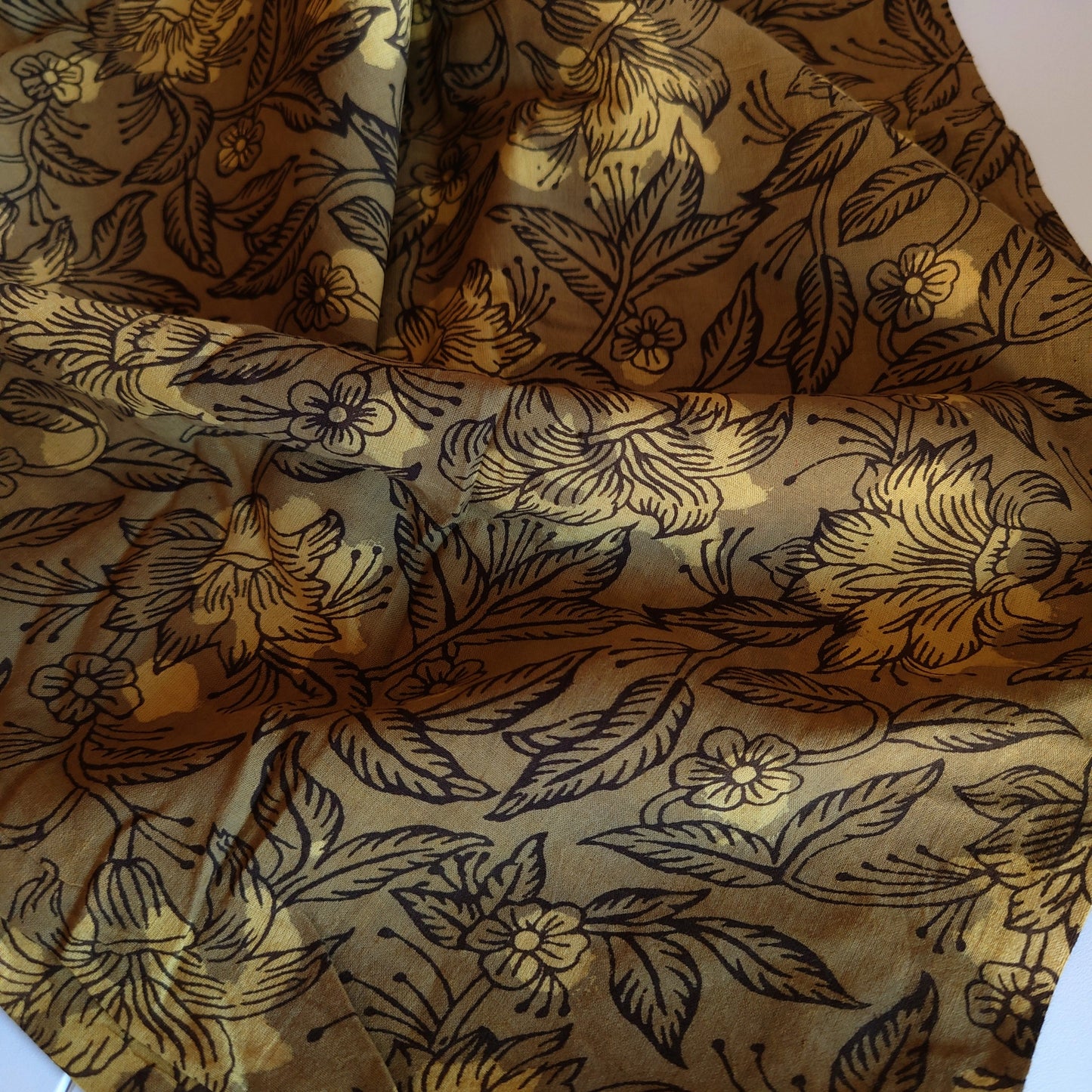 Khaki Olive Floral Block-Printed Cotton