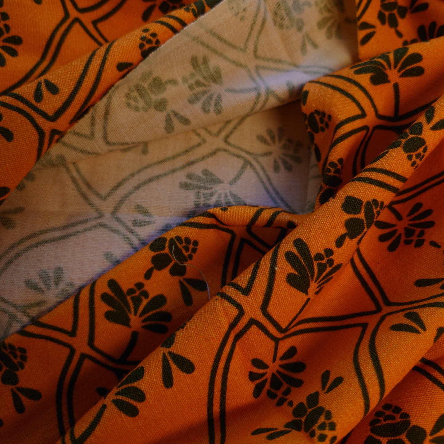 Orange & Green Digital Printed Cotton Khadi