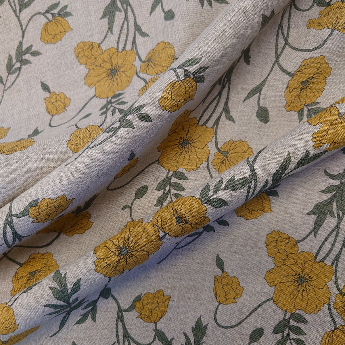 Hokkoh Poppies III Linen Sheeting in Yellow/Natural