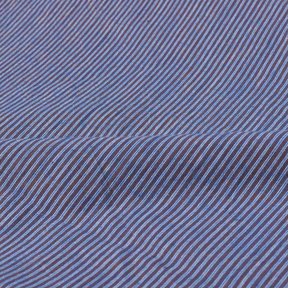 Microstripe Handwoven Cotton Slub in Blue/Brown