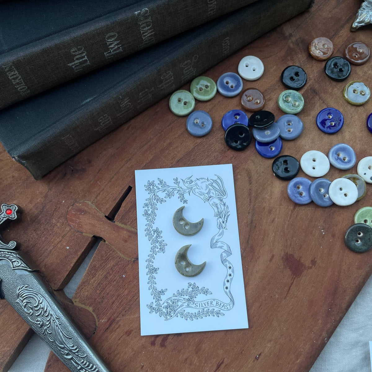 Silver Beast Studio Moon Buttons- Set of 2 (18mm)
