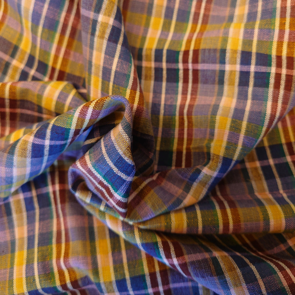 Lilac-Tinted Multicolor Plaid Handwoven Cotton Khadi