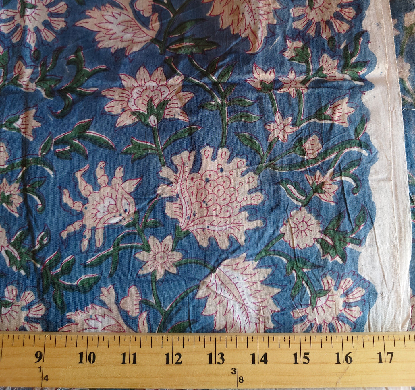 Blue Floral Block-Printed Cotton