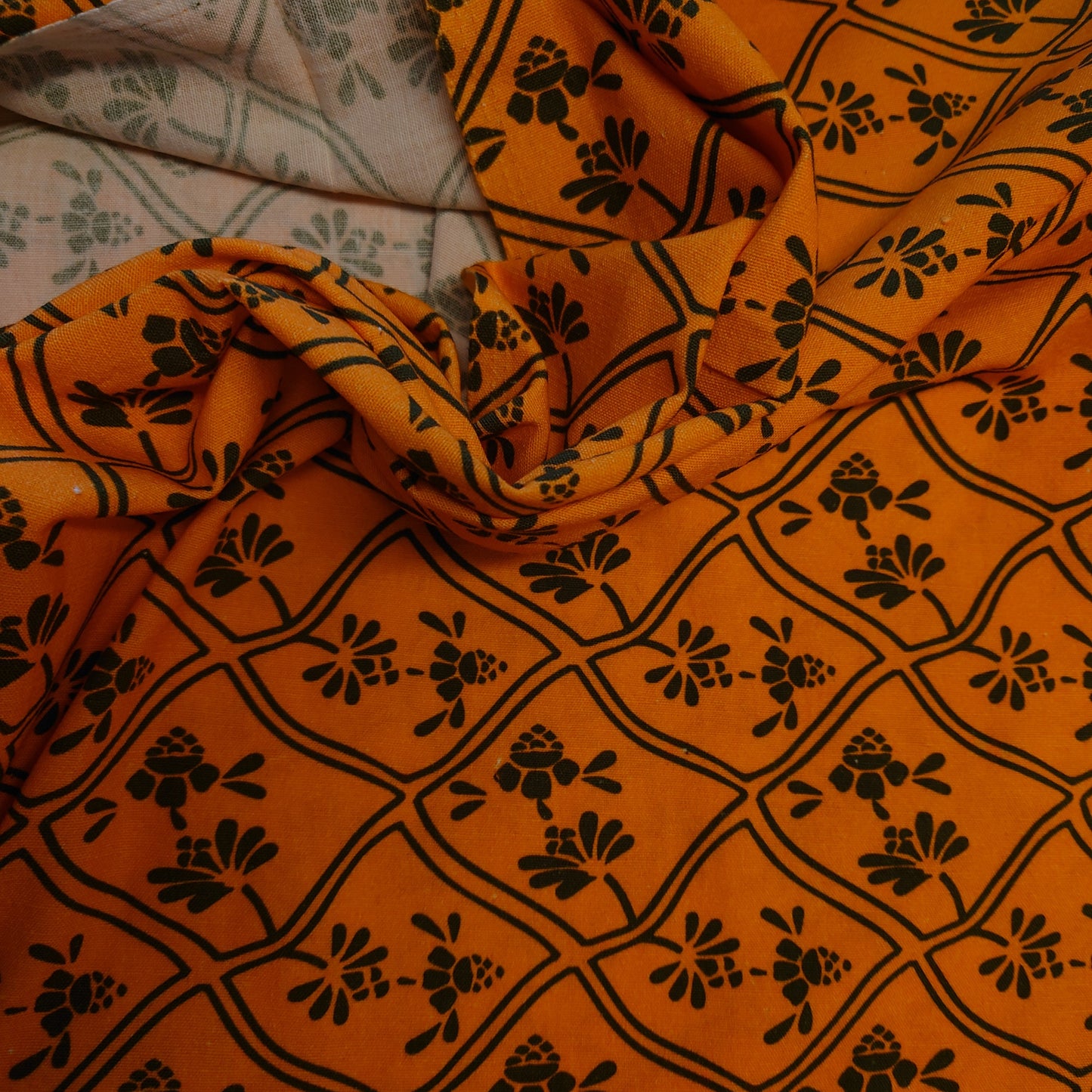 Orange & Green Digital Printed Cotton Khadi