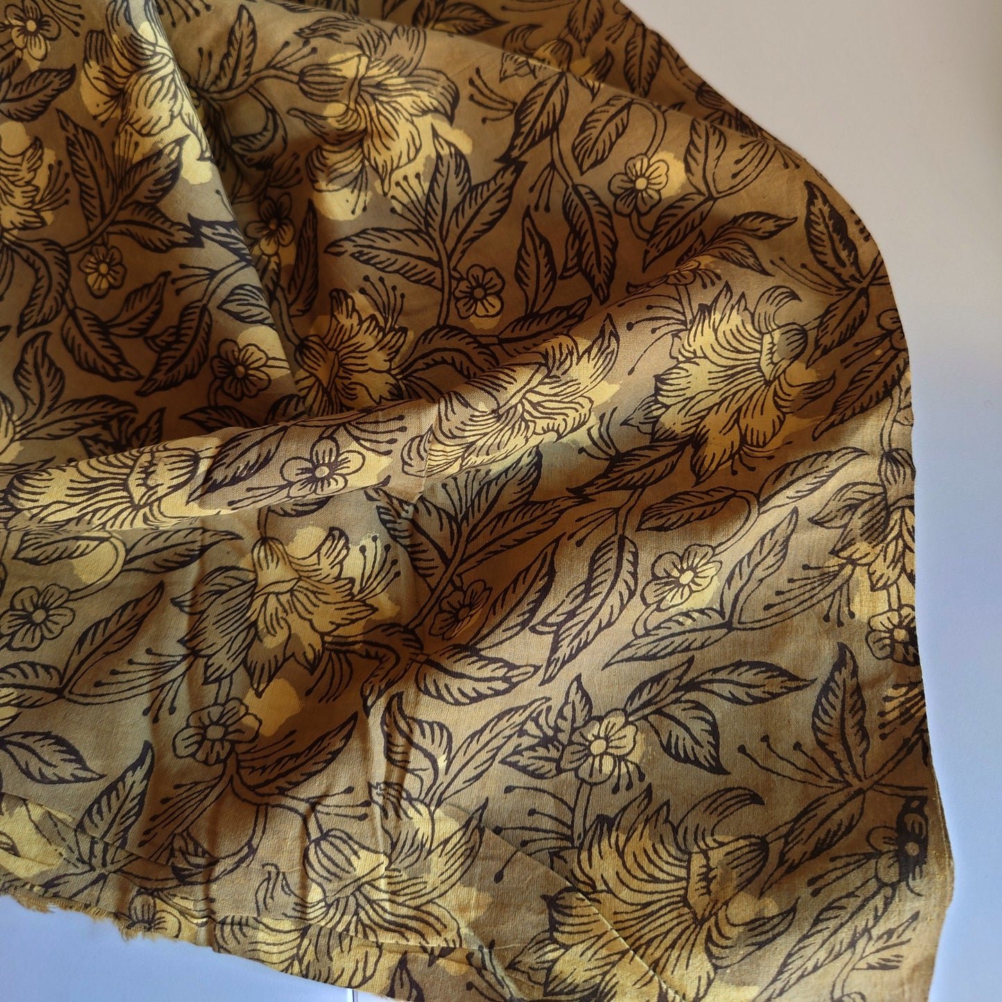 Khaki Olive Floral Block-Printed Cotton