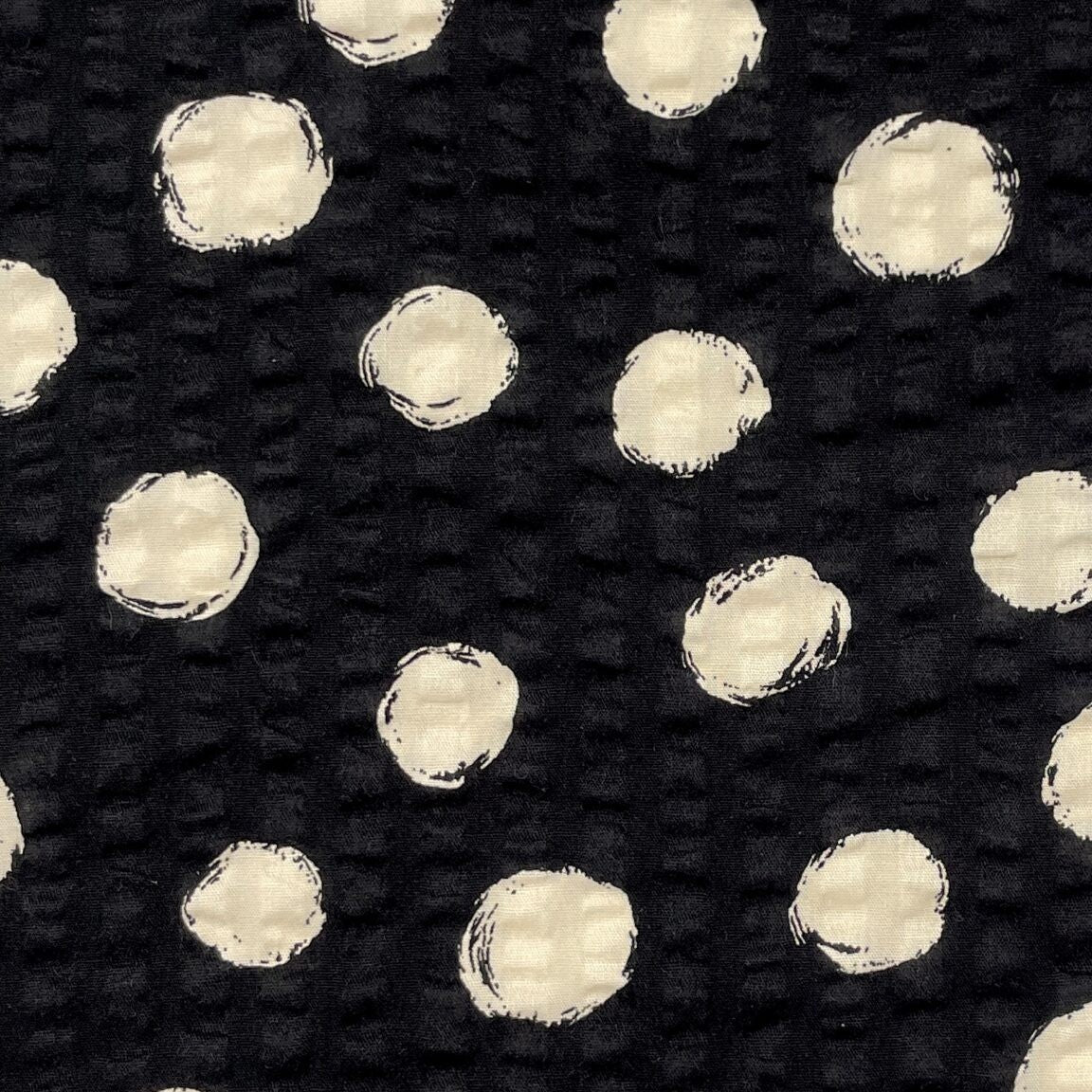 Polka Dot Japanese Cotton Seersucker in Black