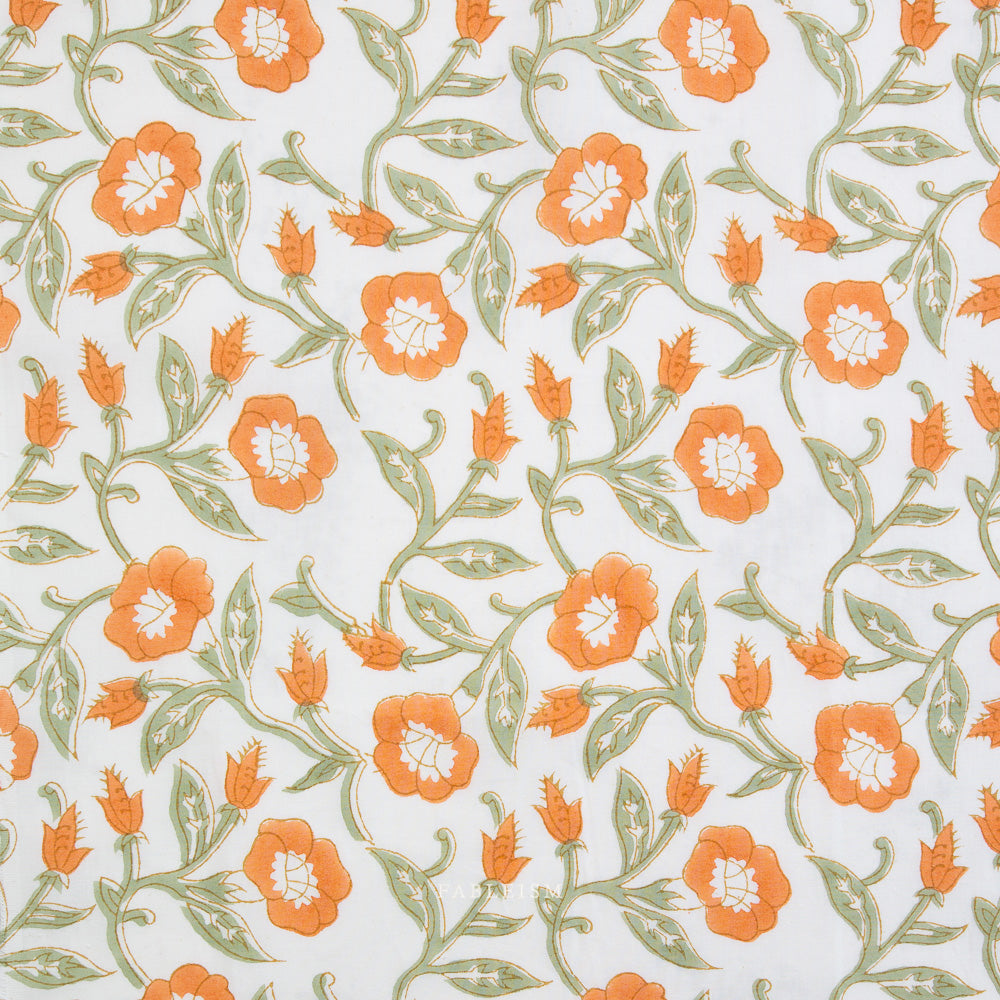Fableism Indian Block Prints: Cottage Trumpet Lines in Sage