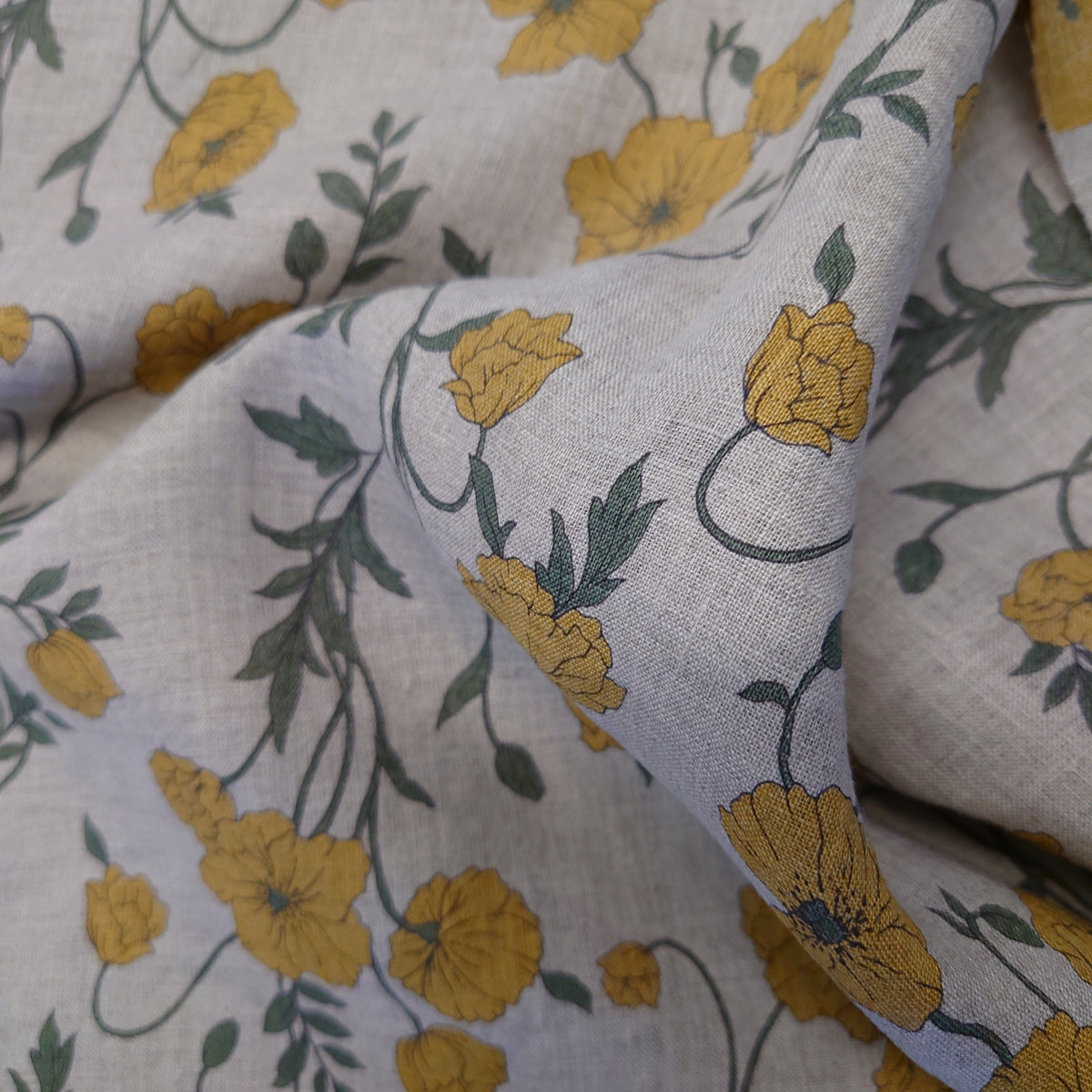 Hokkoh Poppies III Linen Sheeting in Yellow/Natural