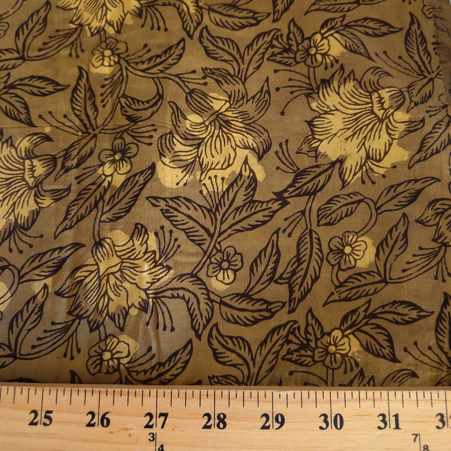 Khaki Olive Floral Block-Printed Cotton