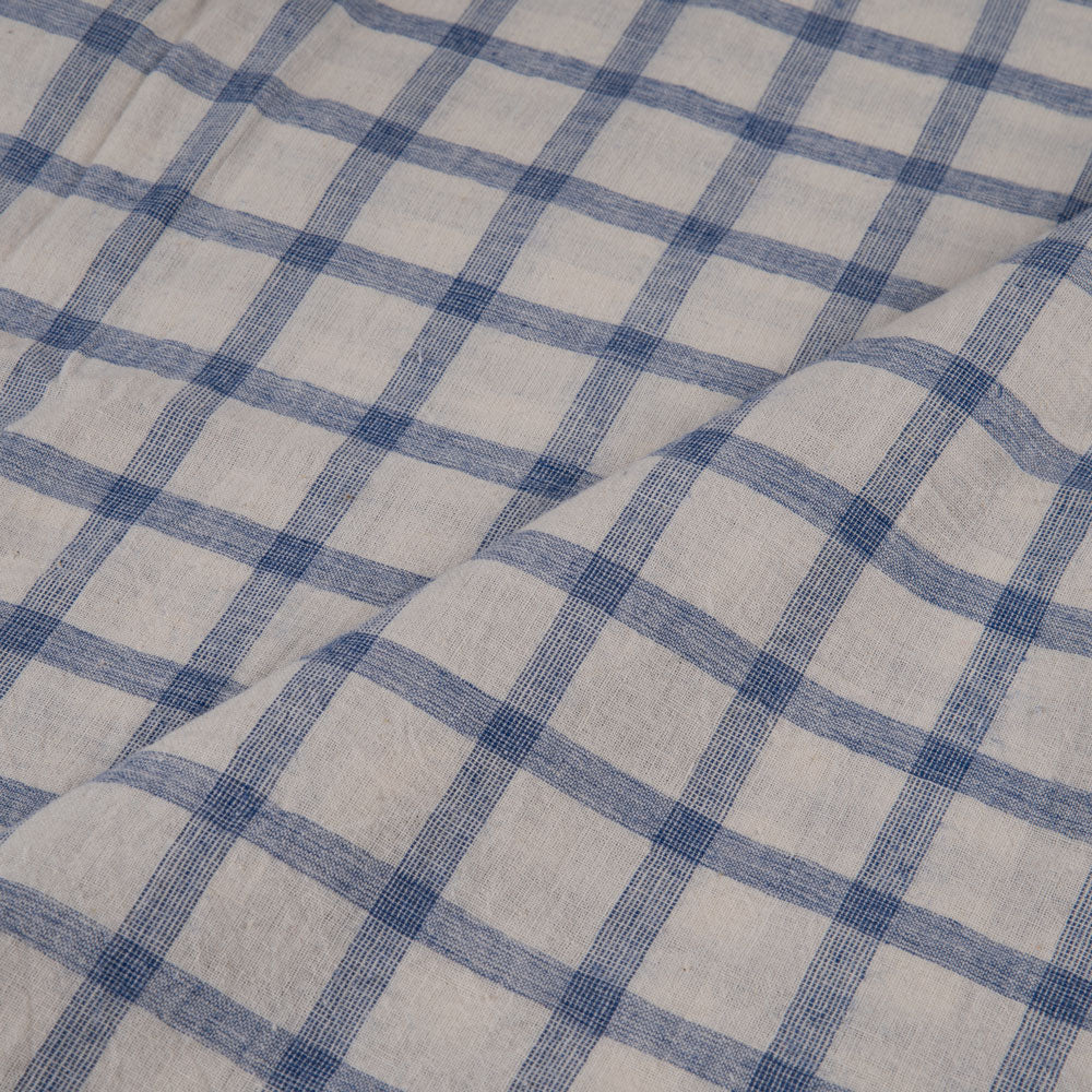 Blue & White Sketchy Check Handwoven Cotton