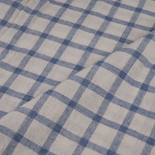 Blue & White Sketchy Check Handwoven Cotton