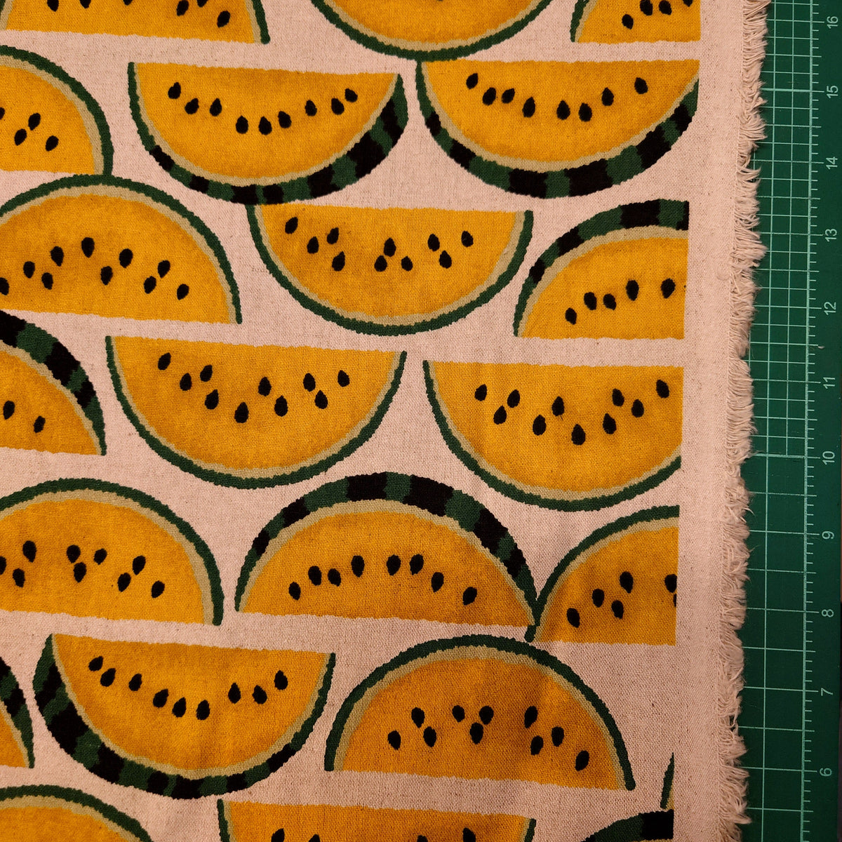 Yellow Melon Slices Japanese Cotton Linen Canvas on Natural