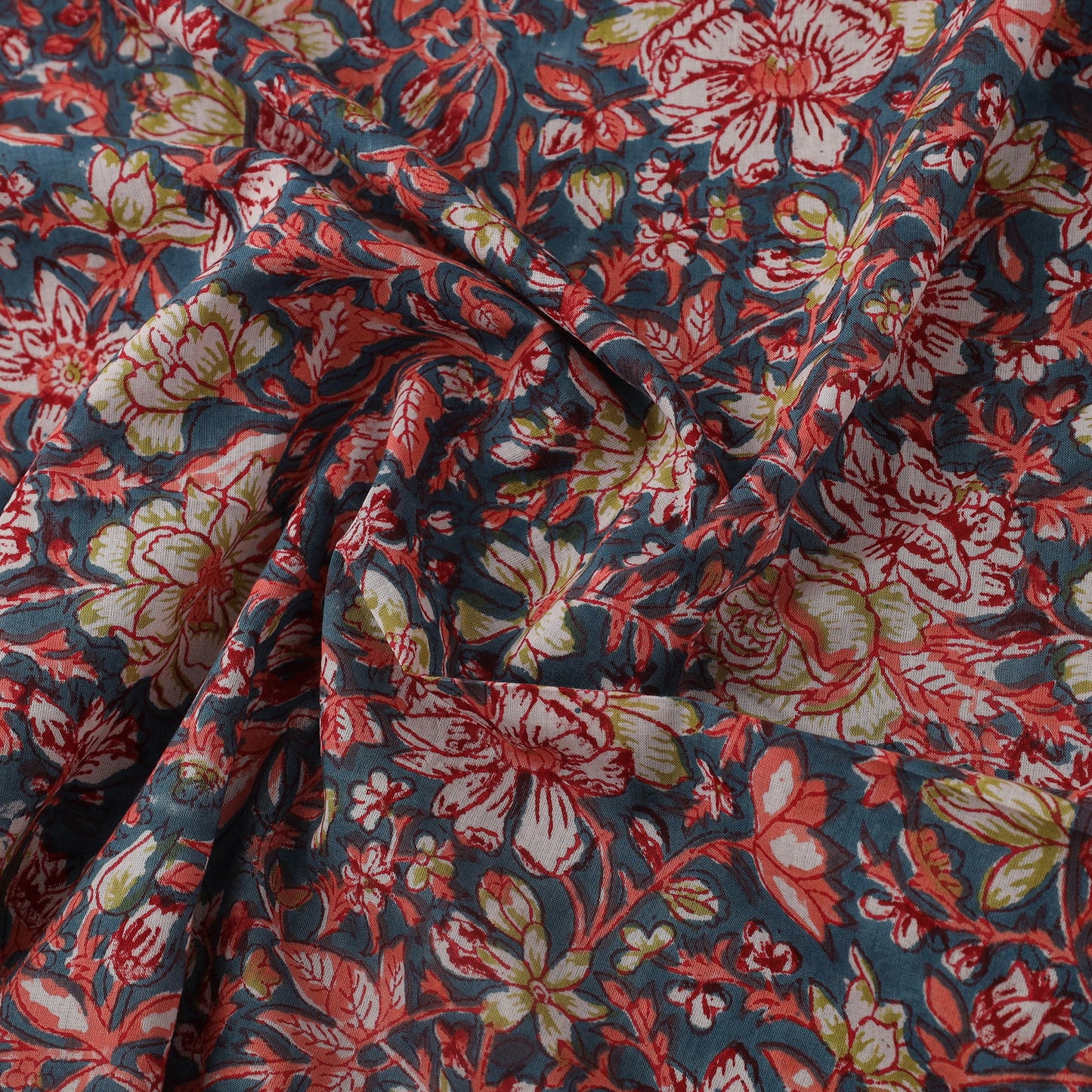 Rosy Floral Block-Printed Cotton