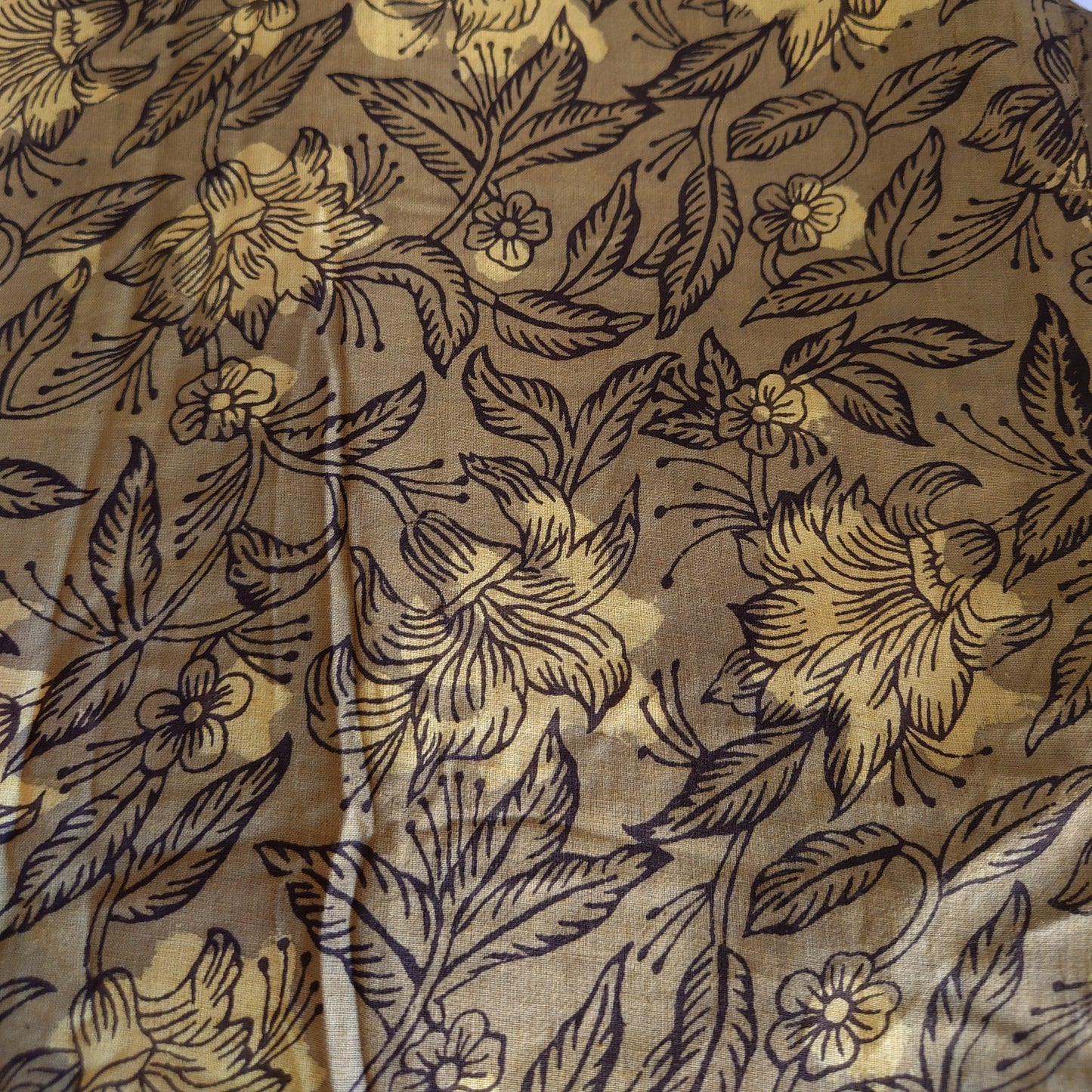 Khaki Olive Floral Block-Printed Cotton