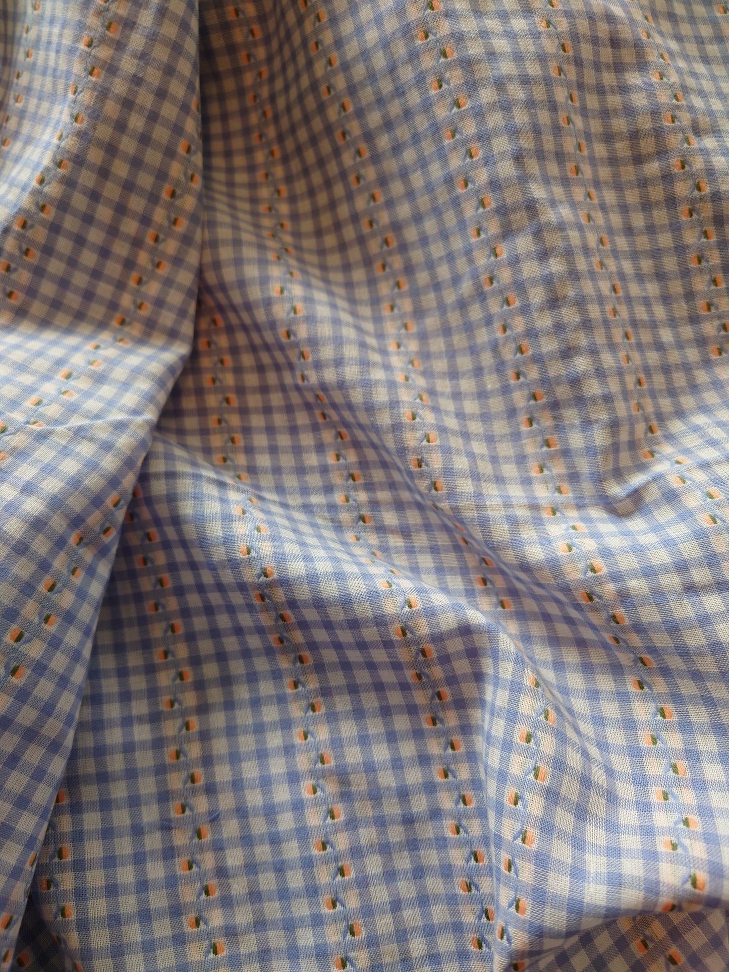 Periwinkle & White Embroidered Gingham Cotton Voile