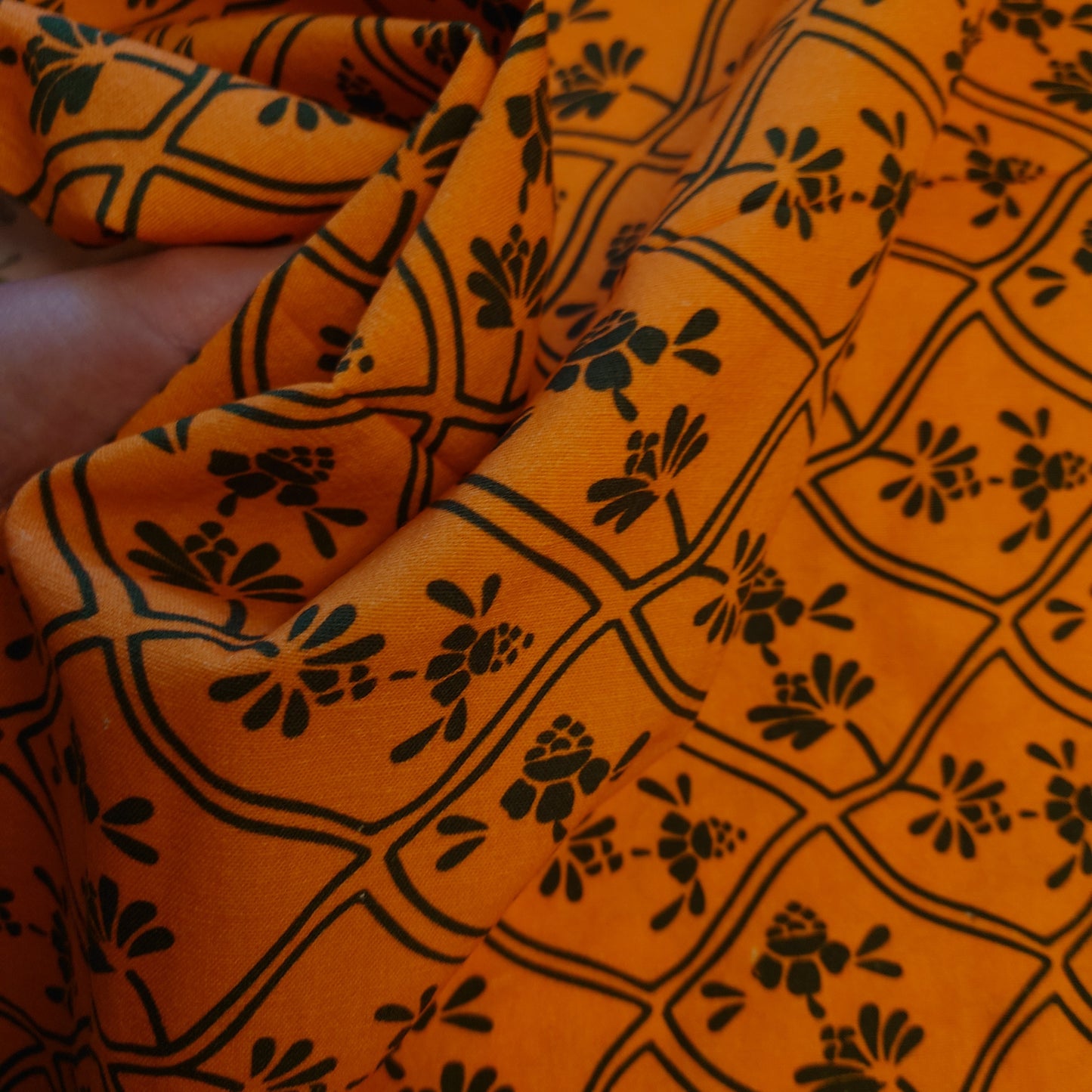 Orange & Green Digital Printed Cotton Khadi