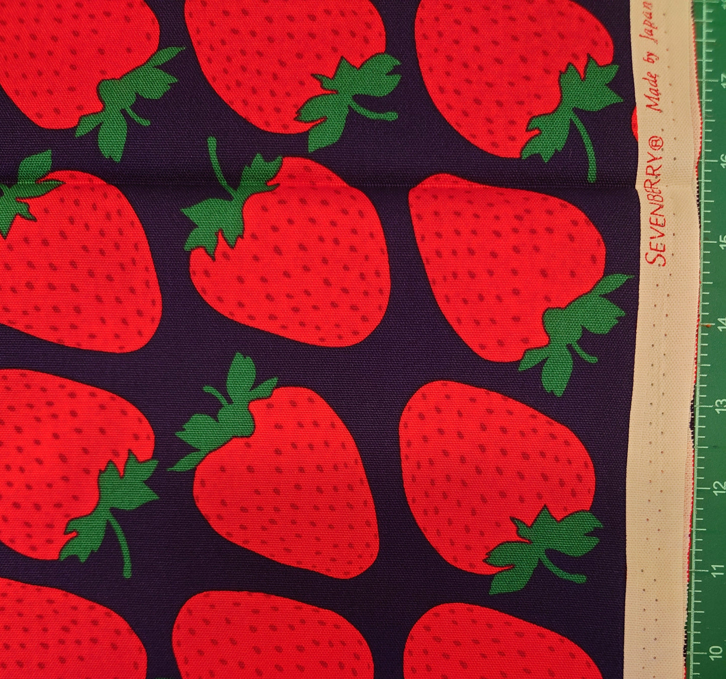Big Strawberries Japanese Cotton Oxford on Navy