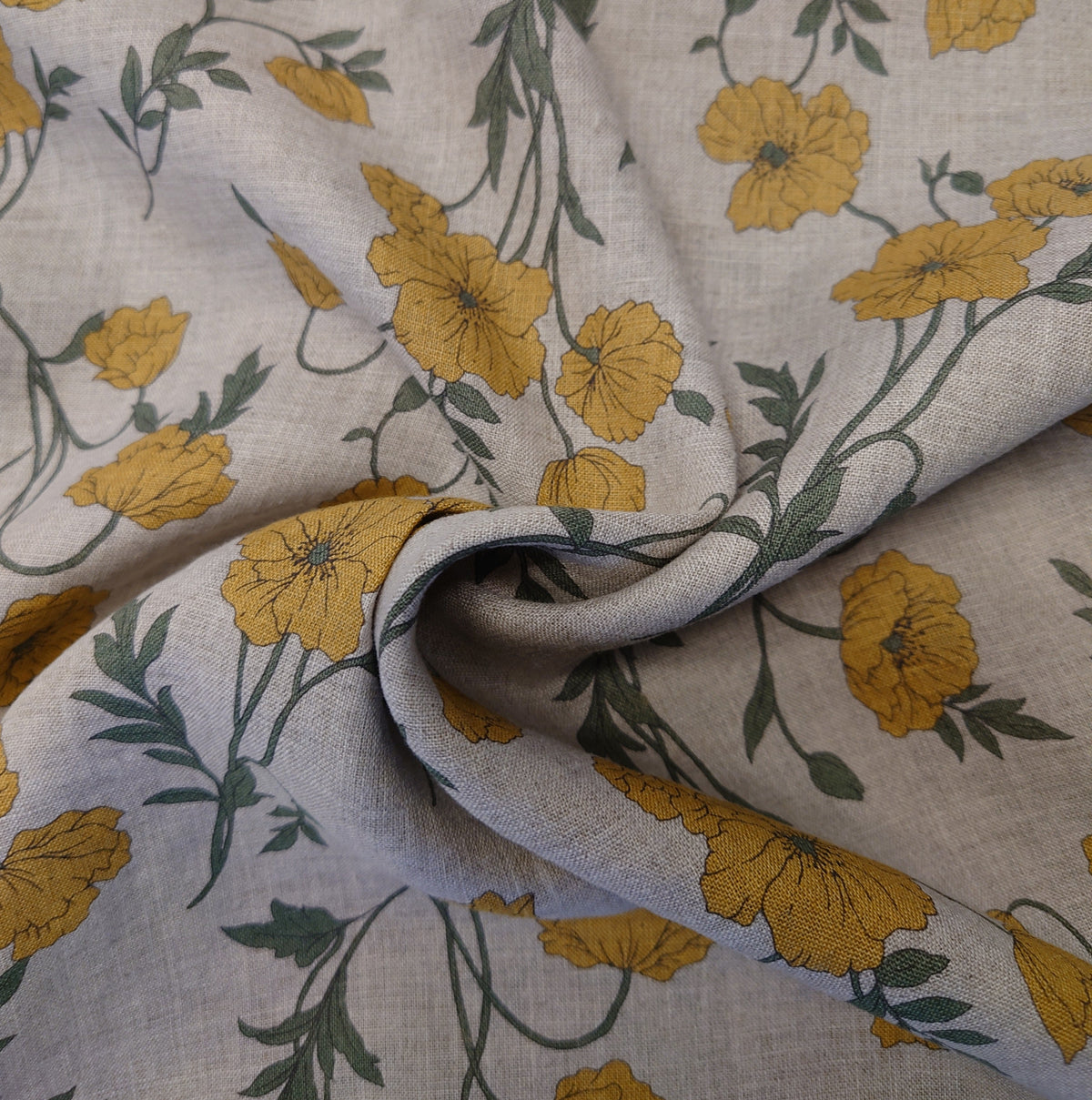 Hokkoh Poppies III Linen Sheeting in Yellow/Natural