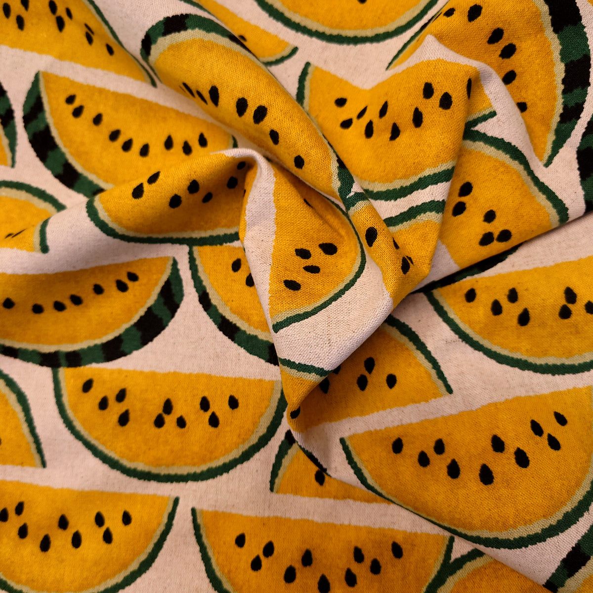 Yellow Melon Slices Japanese Cotton Linen Canvas on Natural